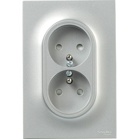 Double prise 2P+T Odace pour boîte d'encastrement - 1 poste - Aluminium