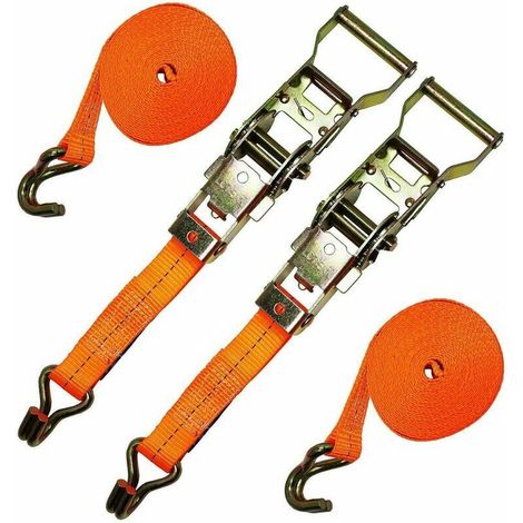 2 sangles de tension avec cliquet et crochet 2000kg 5m sangle à cliquet sangles d'arrimage 25mm (orange) (1/5)
