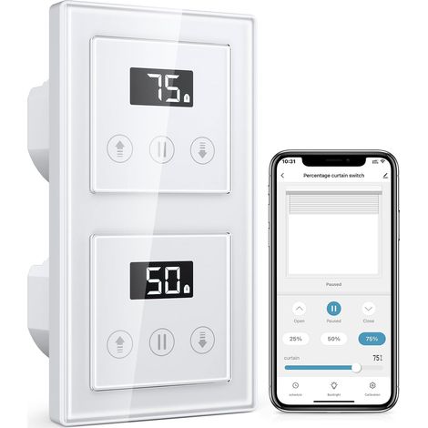 Interrupteur de volet roulant intelligent à 2 voies, interrupteur Wi-Fi avec contrôle en pourcentage, compatible avec /, nécessite un conducteur zéro (1/5)