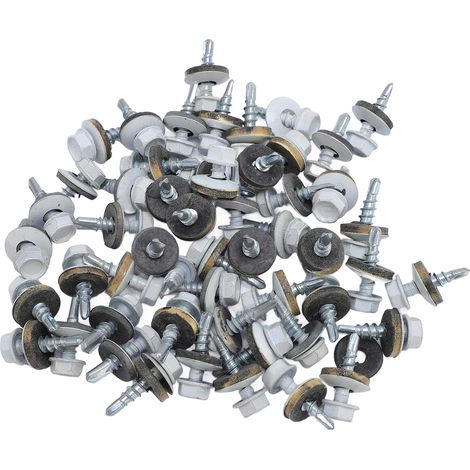 Lot de 300 Vis Autoforeuses Toiture Tôle Bois Tête Hexa 5/16 Blanche Acier Galva Rondelle EPDM + Embout (1/5)