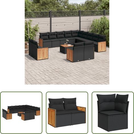 vidaXL Gartensessel - 14-tlg. Garten-Sofagarnitur mit Kissen Schwarz Poly Rattan (1/5)