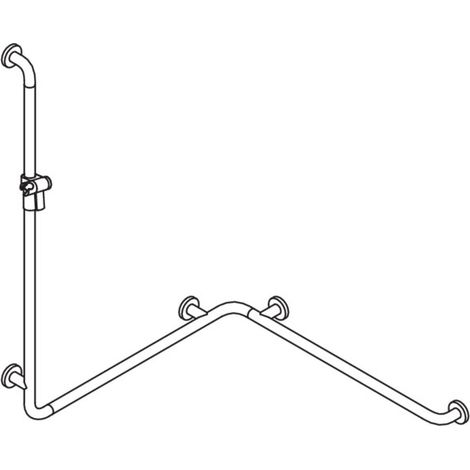 HEWI 805.35.210R 92 Duschhandlauf mit Brausehalterstange, Ausführung rechts der Serie 805 Classic, Edelstahl, schliff, senkrechte Länge 1100 mm, waagerechte Längen 762 mm, D: 33 mm, Ausführung rechts, (1/2)