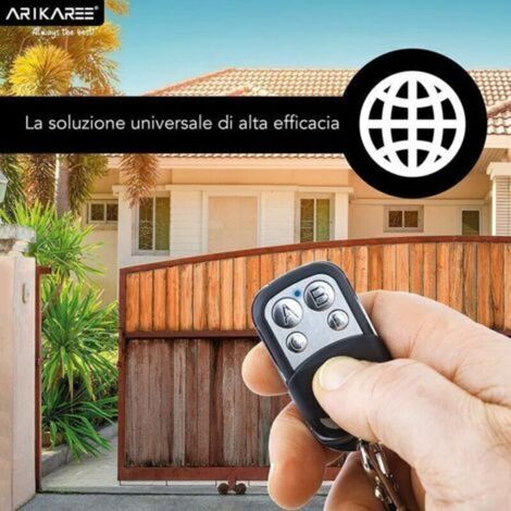 Telecomando universale per cancelli, frequenza 433,92 MHz per cancelli automatici, ampia portata - Telecomando universale programmabile per cancelli con codice fisso, batteria da 12V inclusa (confezio (1/4)