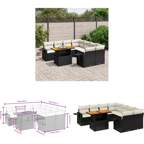 Salon de jardin 9 pcs avec coussins noir résine tressée - Ensemble Salon De Jardin - Meuble Extérieur - Résine Tressée - Rotin Synthétique - Table Extensible - Home & Living (1/3)