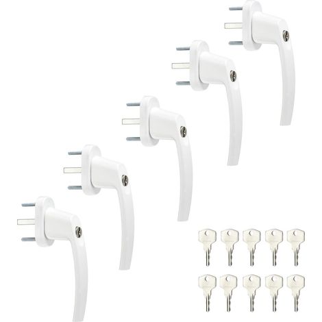 5 Poignée fenêtre aluminium verrouillable blanc, tige 7x7mm, 10 clés incluses pour maison (1/5)