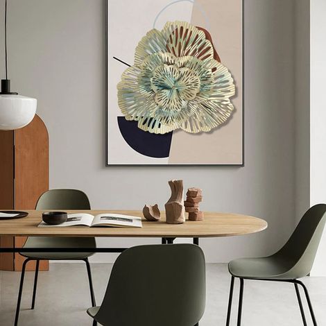 Décoration murale de luxe minimaliste nordique, miroir en forme de fleur de feuille d'amandier dorée, suspension décorative en fer forgé pour entrée, fleur triangulaire, style A. (1/5)