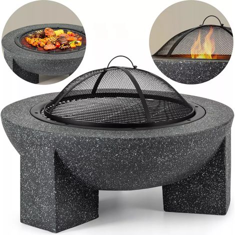 Gartenkamin für Terrasse oder Grundstück – Dunkler Granit + Grillrost + Schürhaken