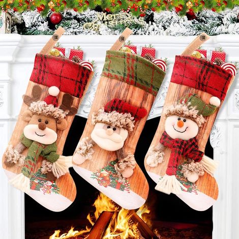 Chaussettes de Noël, lot de 3 grandes chaussettes de Noël à suspendre, C (1/5)