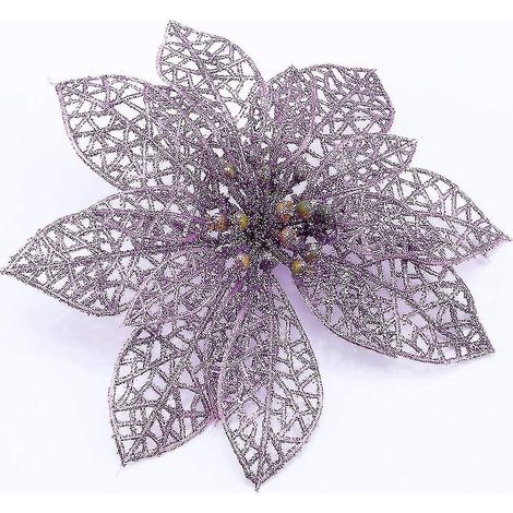 Lot de 20 poinsettias artificiels à paillettes pour décorer le sapin de Noël, 13 cm (1/2)