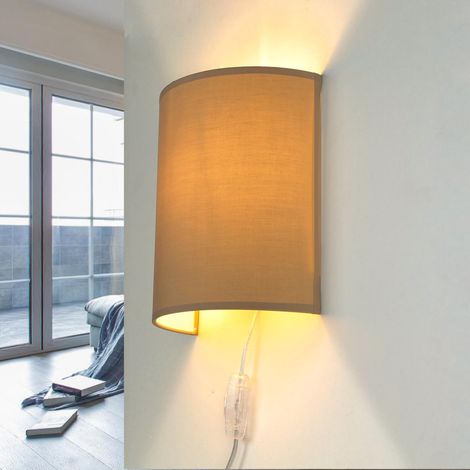 Wandlampe mit Kabel Schalter Kaffeebraun Stoff ALICE