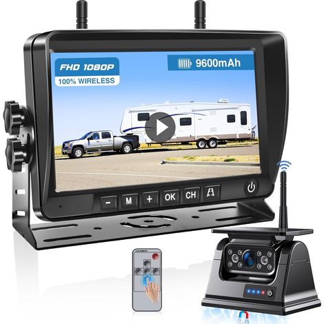 Kit Caméra de Recul sans Fil Solaire 1080P - Écran IPS 7" avec Batterie 9600mAh, Caméra Recul Magnétique - Vision Nocturne pour Camping-Car, Camion, Véhicule Utilitaire (2 Entrées Vidéo) 1080p, DVR, (1/5)