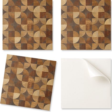 Baldosas de vinilo autoadhesivas - Decoraci贸n de pared para oficina con estampado geom茅trico de madera 4x50x50 cm