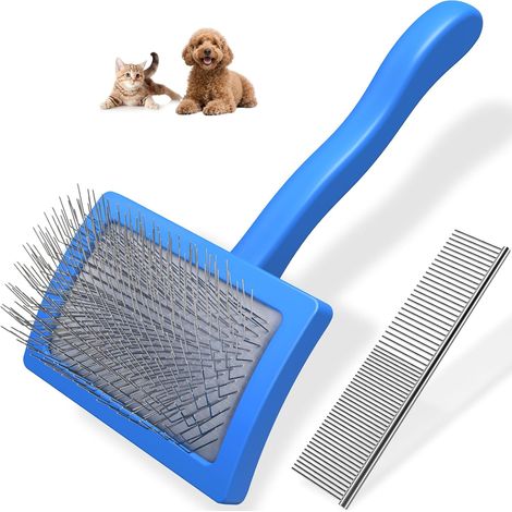 Peigne pour animaux - convient aux chats, golden retrievers, etc., démêle efficacement - lot de 2, bleu (1/5)