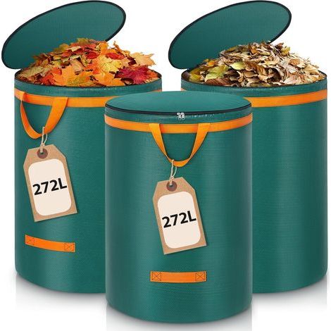 Set mit 3 robusten und langlebigen 272-Liter-Gartenabfallsäcken mit Deckel und Griffen. Großes Fassungsvermögen, separate Aufbewahrung, ideal für Grünschnitt. (1/5)