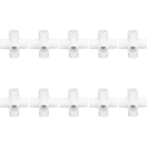 10 Stück 6-Wege-Rohrverbinder aus PVC-Kunststoff, Eckwinkel, 20 mm Innendurchmesser, weiß