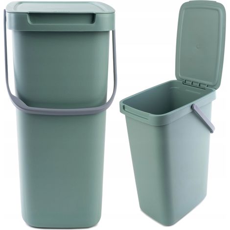 KADAX Poubelle avec couvercle et poignée, en plastique, pour le tri sélectif, rectangulaire avec couvercle à charnière (vert, 12 l) (1/5)