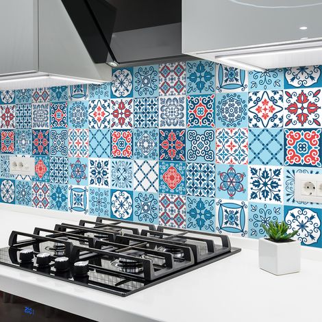 Sticker Mural Carrelage adhésif Cuisine Salle de Bain - 24 STICKERS CARREAUX DE CIMENT AZULEJOS CLIRIONA - 24stickers20x20cm (1/5)