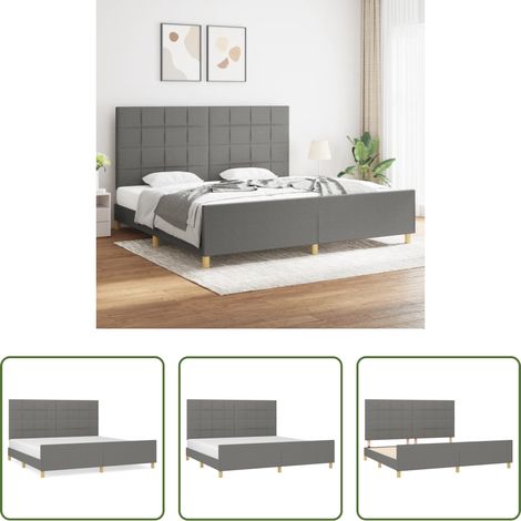 Kopfteil - Bettgestell ohne Matratze Dunkelgrau 200x200 cm Stoff (1/5)