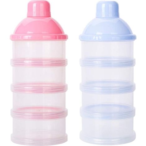 SHINING HOUSE Distributeur de Lait en Poudre Portable 4 Couches, 2 Pièces Récipient de Stockage Lait Poudre Formule, Boîte de Stockage de Lait en Poudre Scellé pour Voyage (Bleu, Rose) (1/5)