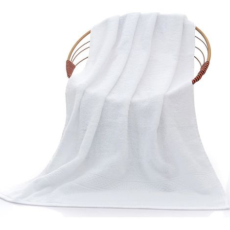 Lot de 2 grandes serviettes de bain, 100 % coton 350 g/m², 70 x 140 cm, extra douces, blanches (1/4)