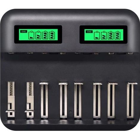 8 Slots Chargeur AA AAA Piles C D Batterie rechargeable, Chargeur de batterie USB intelligent multifonction LCD-Ywey (1/4)