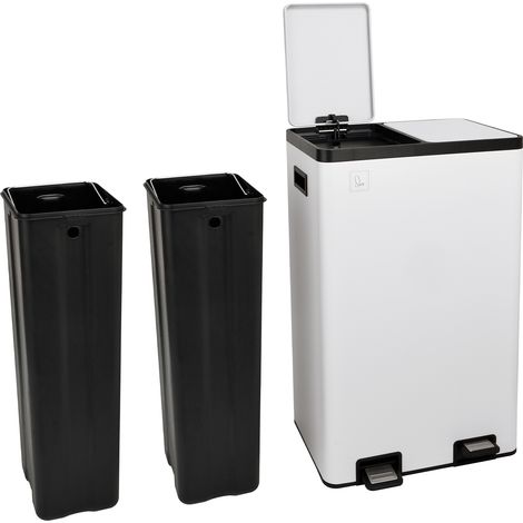 SVITA TMH2X30 Mülleimer 60L Mülltrennsystem 2x30L Softclose Stahl Weiß (1/5)