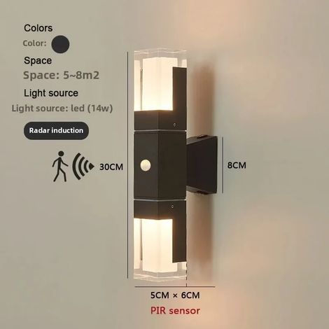(Blanc froid 6000K - 14W, détecteur PIR) Applique LED extérieure avec détecteur PIR pour porte, porche, clôture, jardin, mur, éclairage extérieur étanche IP65 (1/5)