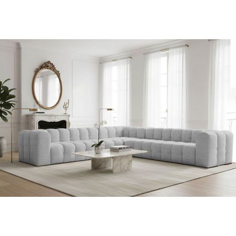 Ecksofa Designersofa SOLVIE XL in Stoff Moly Hellgrau Seite Universal