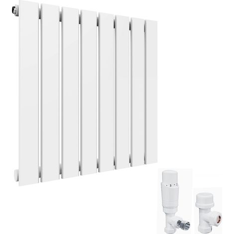 ELEGANT 600 x 600 mm White Horizontal Radiator Designer Radiator Flat Panel Bathroom Central Heating + White Thermostatic Radiator Valves (1/5)