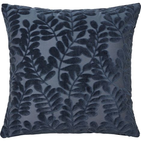 Coussin déhoussable 45x45cm motifs reliefs velours polyester bleu marine - YOLIS (1/4)