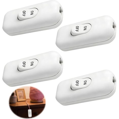 Lot de 4 Interrupteur Bipolaire Blanc, 6A 250V Interrupteur Lampe de Chevet en Ligne, Bouton Poussoir Remplacement pour Réparation Luminaire, Installation Facile sans Soudure pour Bricolage (1/5)