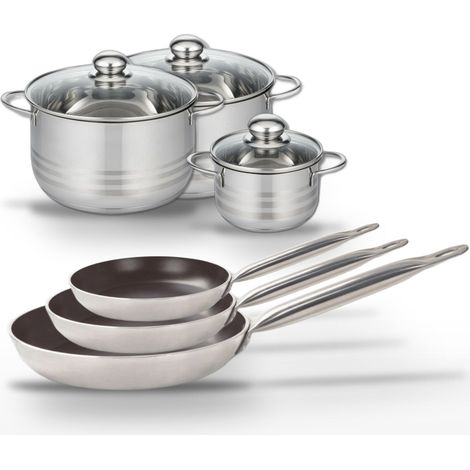 Lot 3 Poêles 24/28/32 cm et 3 Faitouts 14/20/24 cm Elo Bistro Line (1/5)