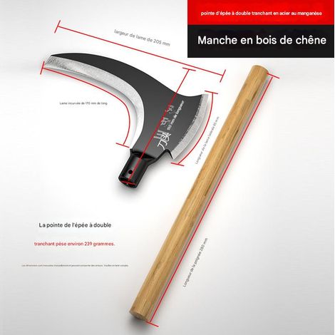 Faucille multifonction en acier au manganèse - outil de désherbage et de coupe, convient aux mauvaises herbes, branches, bambou et riz - 30 cm