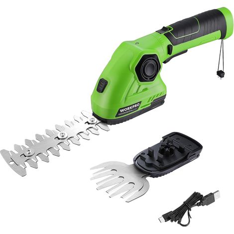 7.2V Cordless Lawn Shear with Hedge Trimmer and 2 Blades Cutting width/length 9.7cm/14cm, handle rotates 180°, 2000 mAh battery with charging cable (1/5)