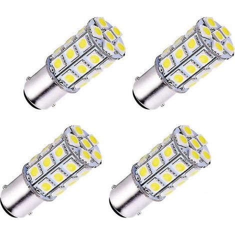 Lot de 4 lampes LED BA15D 5050 27 SMD super blanches 6000K – Éclairage pour voiture, bateau, camping-car – Tension DC 12V (1/4)
