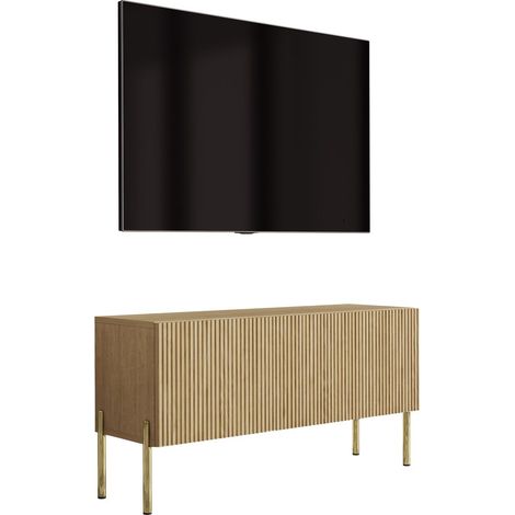 Mobile TV rovere oliato, gambe diritte dorate, 100 x 32 x 52 cm (1/5)