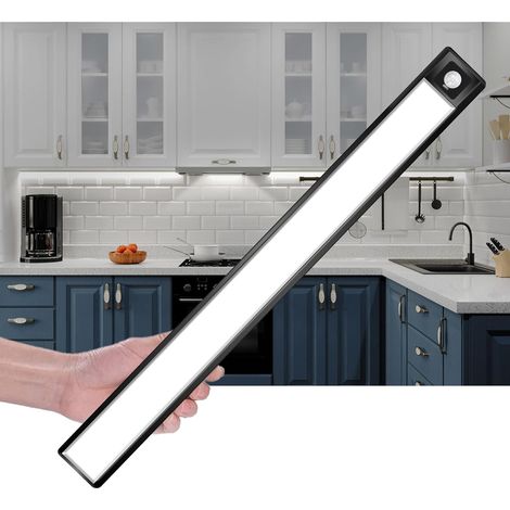 LED motion sensor Éclairage sous armoire -31 LED Slim Magnet armoire lumière - sous le comptoir 4000K sans fil USB rechargeable magnétique adhésif Night Light pour cuisine, armoire-20cm,noir (1/5)