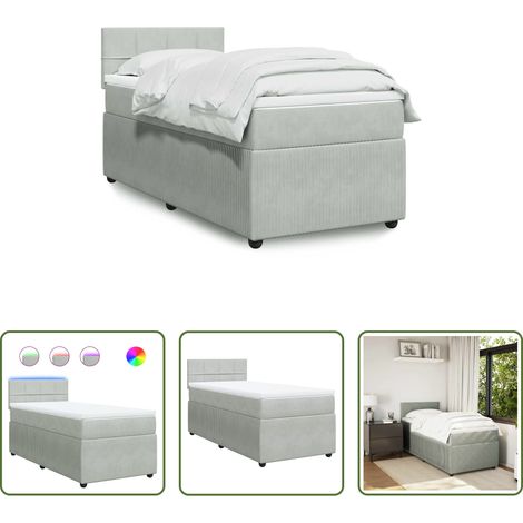 vidaXL Surmatelas - Sommier à lattes de lit et matelas Gris clair 80x200 cm Velours (1/5)