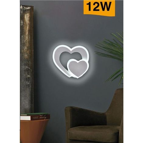 TRADE SHOP - Applique Muro Led Interno Moderno Doppio Cuore 12 W Luce 3000k 4000k 6500k E83-b - -Bianco Freddo - (1/2)