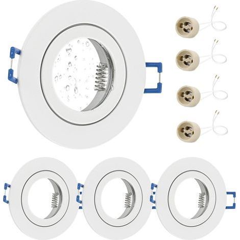 4x Spot Encastrable, Aluminium Blanc, IP44, Douille GU10, Trou 68mm, Salle de bain (1/5)