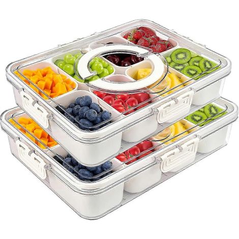 Unterteilte Lunchbox mit Deckel und Griff, ideal für unterwegs. Multifunktionaler Lebensmittelorganizer, geeignet für verschiedene Wurstsorten. (1/5)