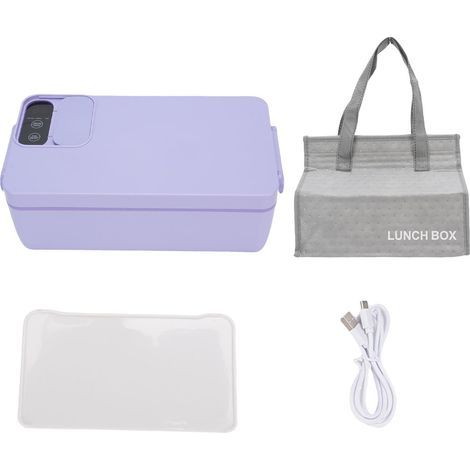 40W Cordless Electric Lunch Box, Heated, 1L, 304 Stainless Steel, Portable, Battery-Powered Food Warmer for Travel and Work, Purple (1/5)