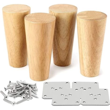 Ensemble de 4 pieds de meuble coniques, en bois, 5,4 x 3,9 x 10 cm, finition naturelle (1/5)