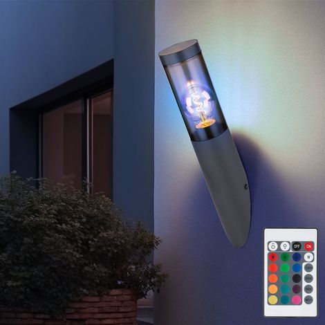 Außenwandlampe Wandleuchte Edelstahl Wandleuchte Fackel Aussen Gartenlampe, anthrazit rauch, Fernbedienung dimmbar, RGB LED 8,5W 806Lm warmweiß, DxH 7,6x40 cm