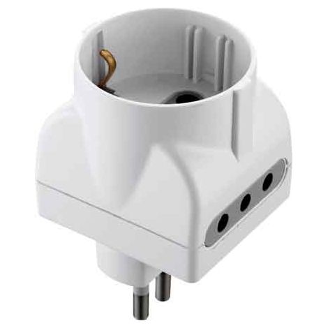 ADATTATORE TRIPLO SCHUKO/BIVALENTE 10A 2P+T - presa 10A 2P+T - Colore Nero - ELECTRALINE