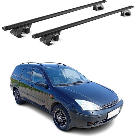 OMAC Dachträger Aluminium TÜV geprüft für Ford Focus I II Kombi 1998-2010 – Für Standard Dachreling – T Nut – Max 90 kg – 2 Schlösser Schwarz (1/5)