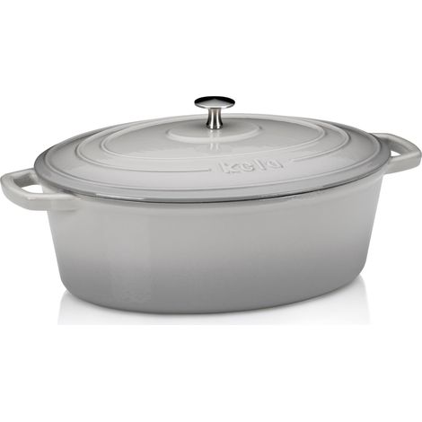 kela Casseruola ovale in ghisa 6 litri, forno olandese Calido per cottura a induzione con coperchio, pentola in ghisa per cuocere il pane, smaltato, grigio chiaro, grigio (1/5)
