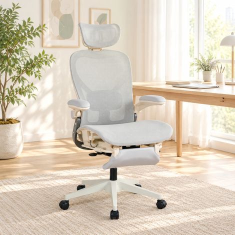 Sedia ergonomica da ufficio in rete, poggiatesta 3D, supporto lombare regolabile, grigia OKMYHOME (1/4)