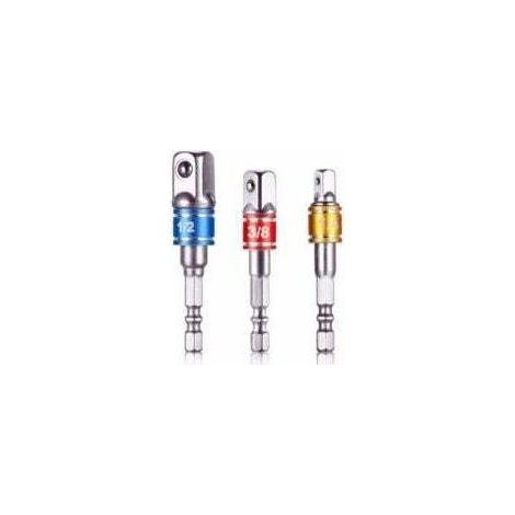 Carré,Newder Adaptateurs Porte Douilles sur Perceuse/Visseuse à Choc. Lot de 3 Adaptateur Mandrin pans Carré 1/4",1/2",3/8" en Chome Vanadium (1/5)