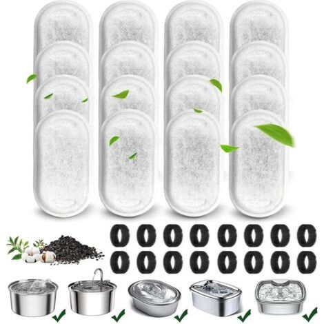 32 Pièces Filtre Fontaine Eau Chat en Acier Inoxydable,16 Filtres à Charbon et 16 Eponges de Préfiltration,Convient aux Abreuvoirs pour Chats en Acier Inoxydable de 3.2L/2L
